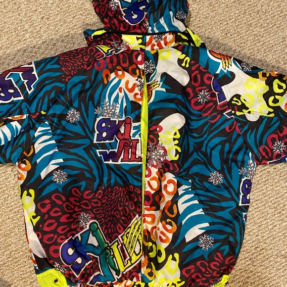 80’s 90’s “Ski Wild” Retro Neón Print Ski Pullover Jacket - Picture 3 of 6